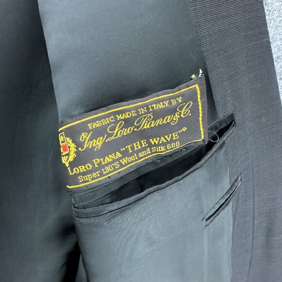 Hickey Freeman Suit Jacket Mens 42R Black Worsted Wool‎ 130s Silk Loro Piana USA - Picture 6 of 16